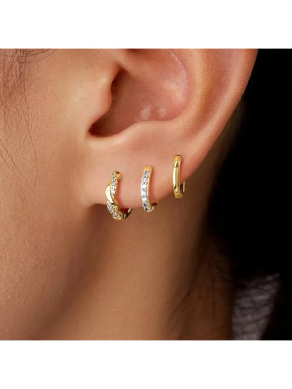 3 Pairs 18K Gold Plated Huggie Hoop Earrings with 925 Sterling Silver Posts